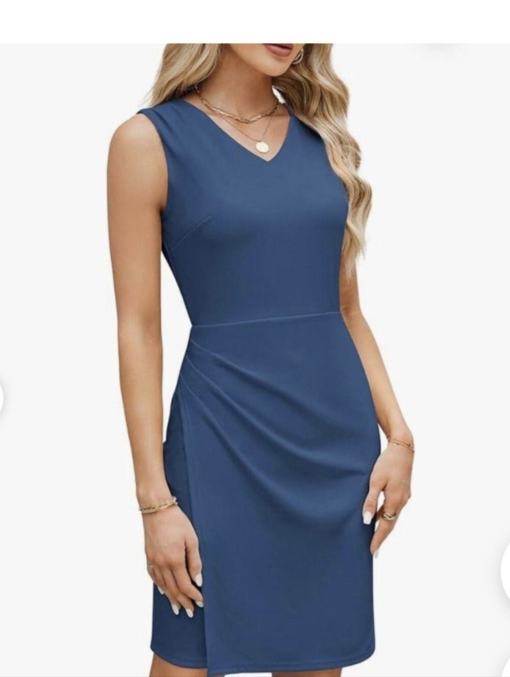 Grace Karin Women's Blue V-Neck Sheath Dress Size Large